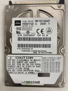 【データ復旧・データ復元成功実績】HDD（ハードディスク） TOSHIBA MK1016GAP 10GB　異音がして認識しない