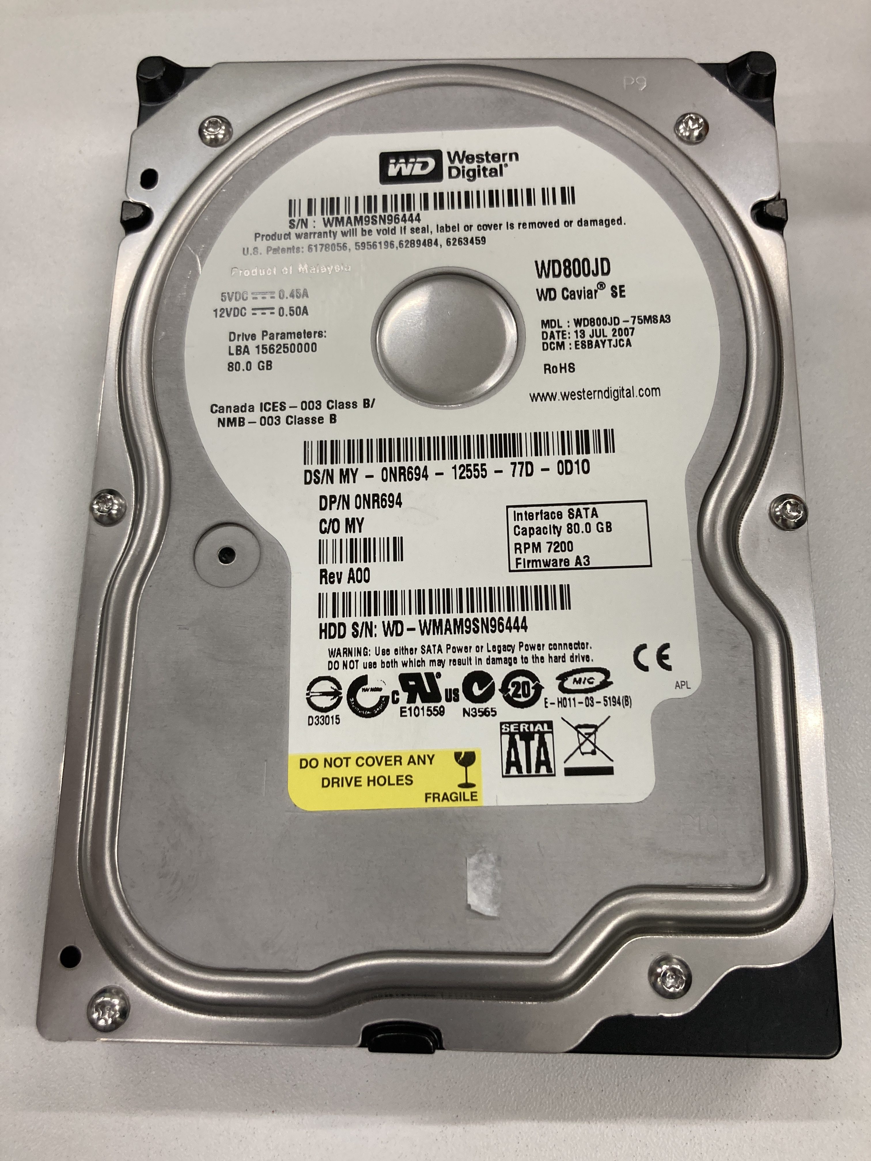 データ復旧・データ復元成功実績】HDD WD WD800JD-75MSA3 80GB