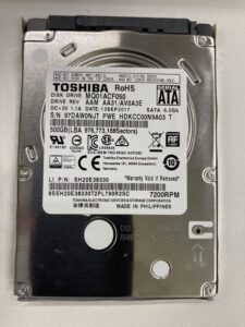 【データ復旧・データ復元成功実績】HDD TOSHIBAMQ01ACF050 500GB ノートPC内蔵HDD。異音がする。