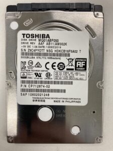 【データ復旧・データ復元成功実績】HDD TOSHIBA MQ01ABF050 500GB　ノートPC内蔵HDD、PCにコーヒーをこぼした。HDD認識しない。